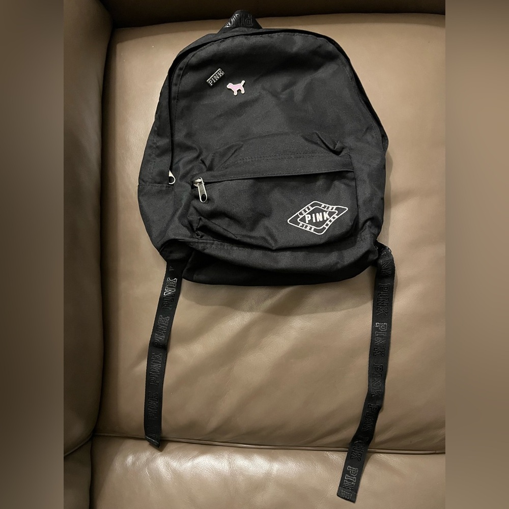 PINK 💕Victoria's Secret Black 🖤Small Backpack w/Logo & Exclusive Pins Details